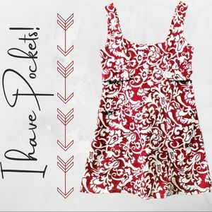dBy | red white damask print dress